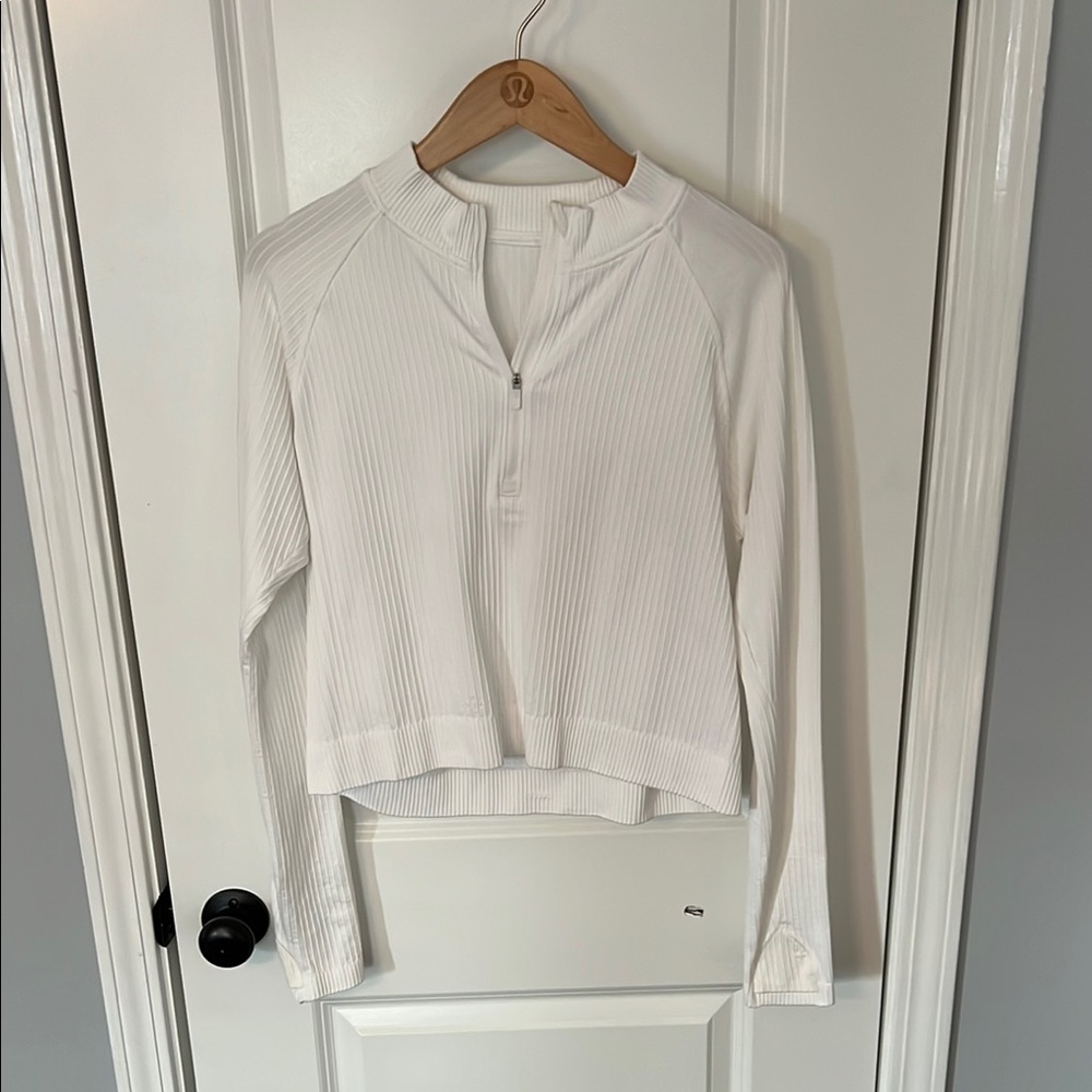 Lululemon white ribbed cropped quarter zip